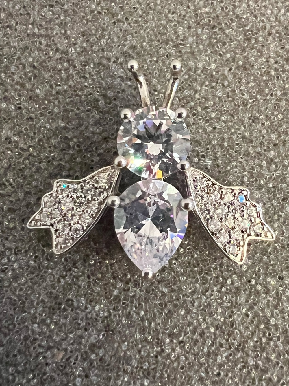 Sterling Silver 925 Bee Pendant Clear Crystal CZ Stones Signed Animals & Insects